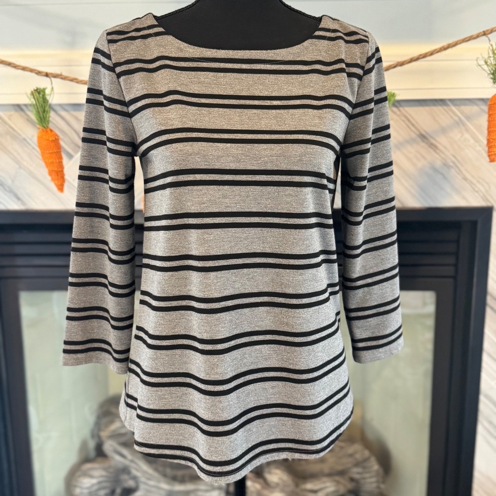 LOFT Striped Tunic Top 3/4 Sleeve Casual‎ Everyday Gray Black Size S
